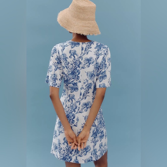 Anthropologie Porridge Short-Sleeve Crew-Neck Linen Printed Mini Dress NWT - Picture 4 of 9